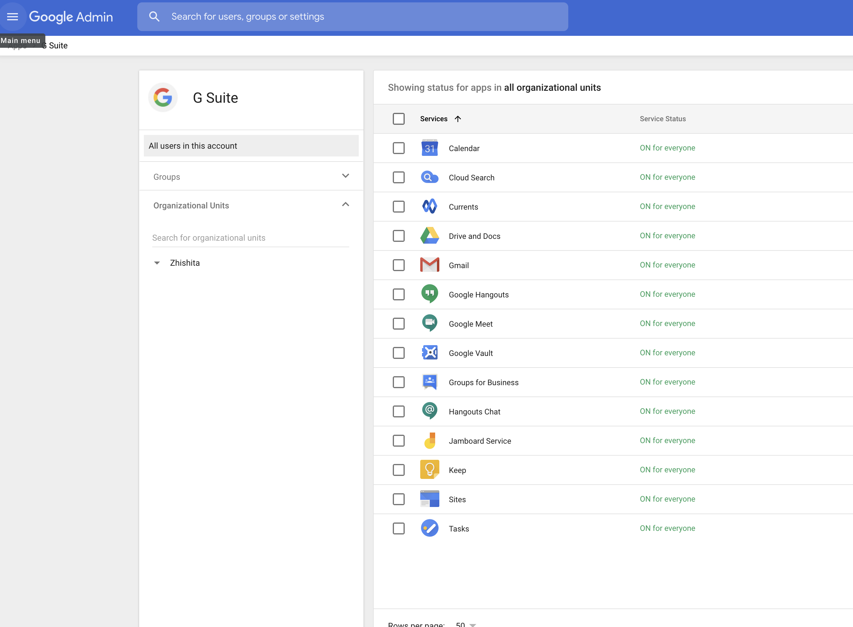 GSuite apps are on