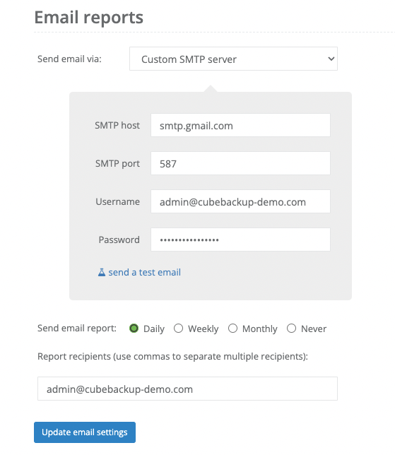 send reports Gmail SMTP server