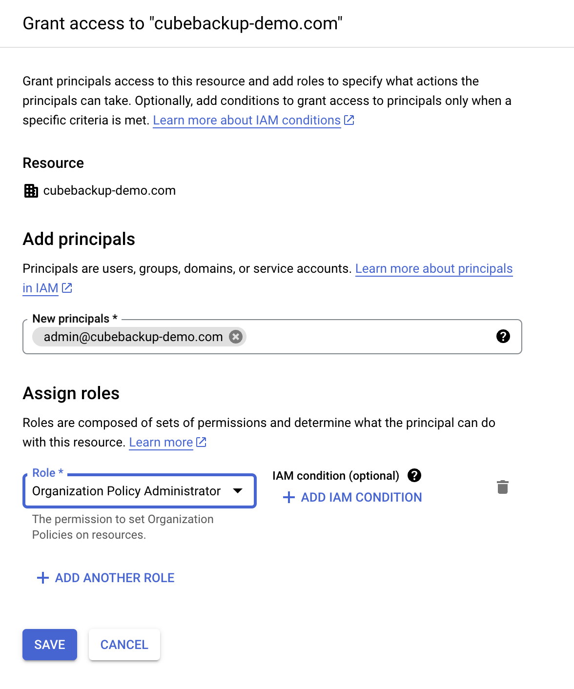 assign organization policy administrator in GCP